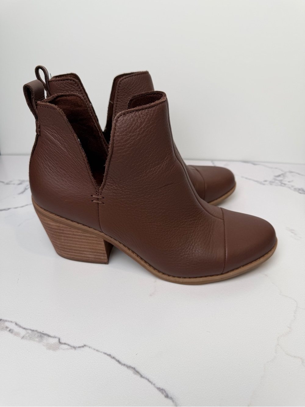 Toms Brown Leather Cutout Ankle Booties